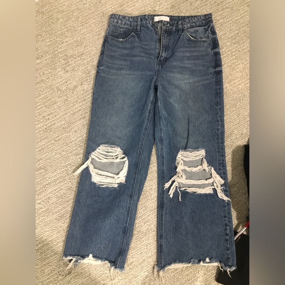 Casual Blue Distressed Boyfriend Jeans